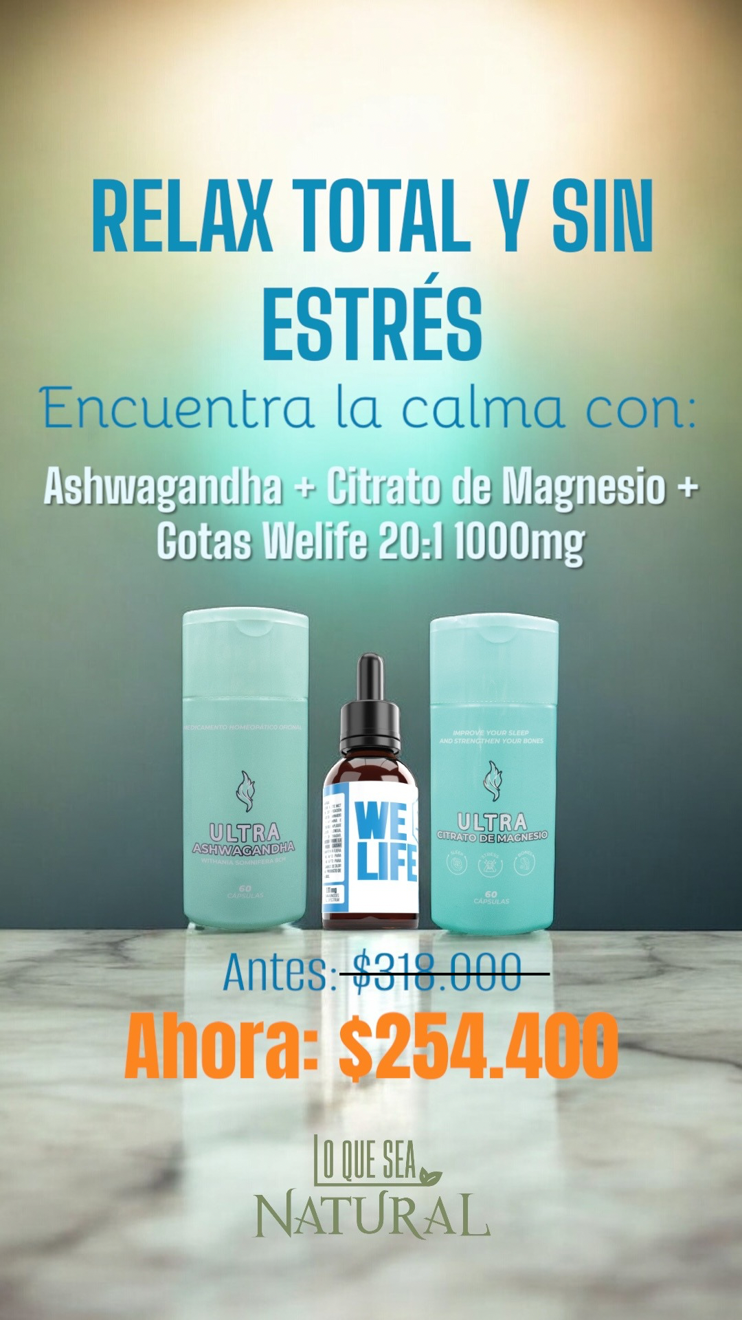 Combo Ashwagandha + Citrato de magnesio + Gotas Welife СВD 20:1 1000mg