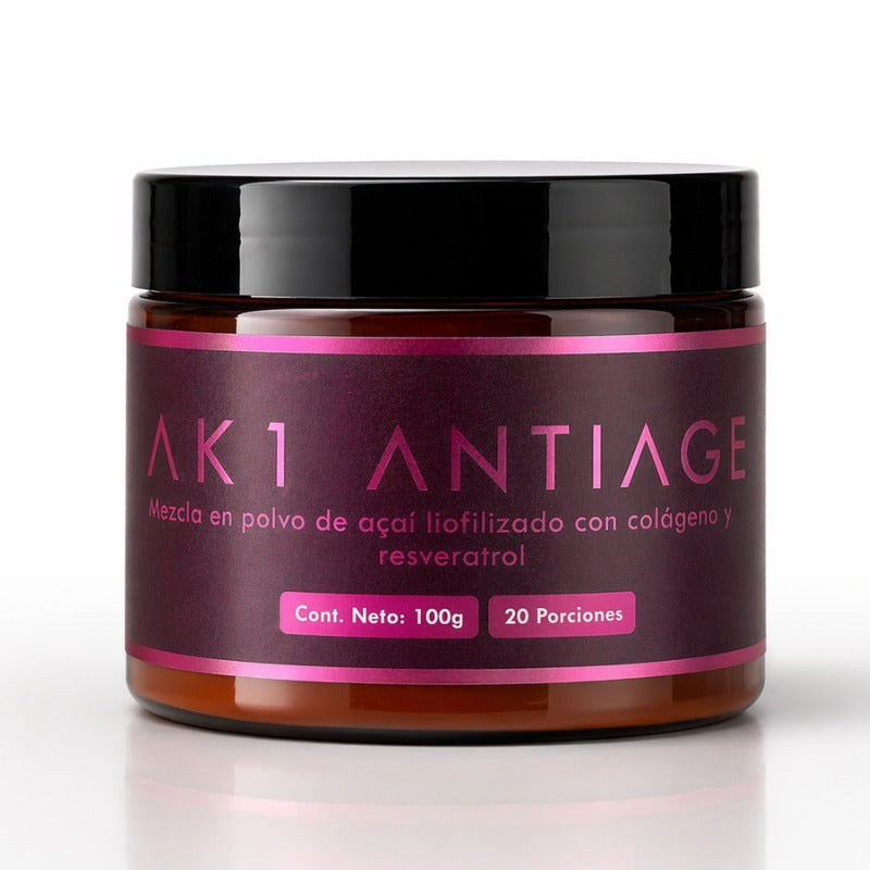 AK1 ANTIAGE Bebida en Polvo de nutrición celular inteligente con 8 activos sinérgicos: Açai liofilizado, Resveratrol, NMN, Glicina, Vitamina C, Zinc Glicinato, Selenio Glicinato y Fruto del Monje